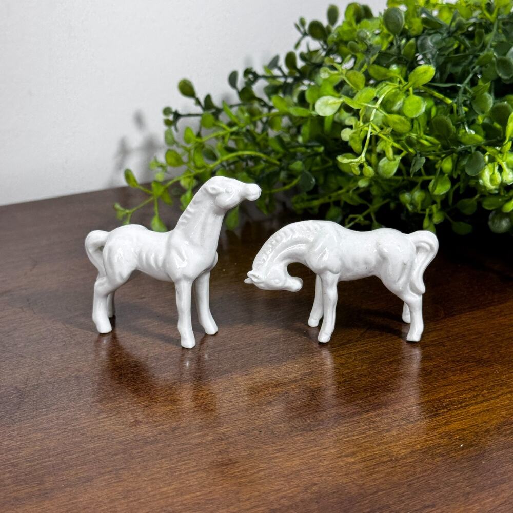 Vintage White Horses Bone China Japan Figurine Miniatures Set of 2 2"h
